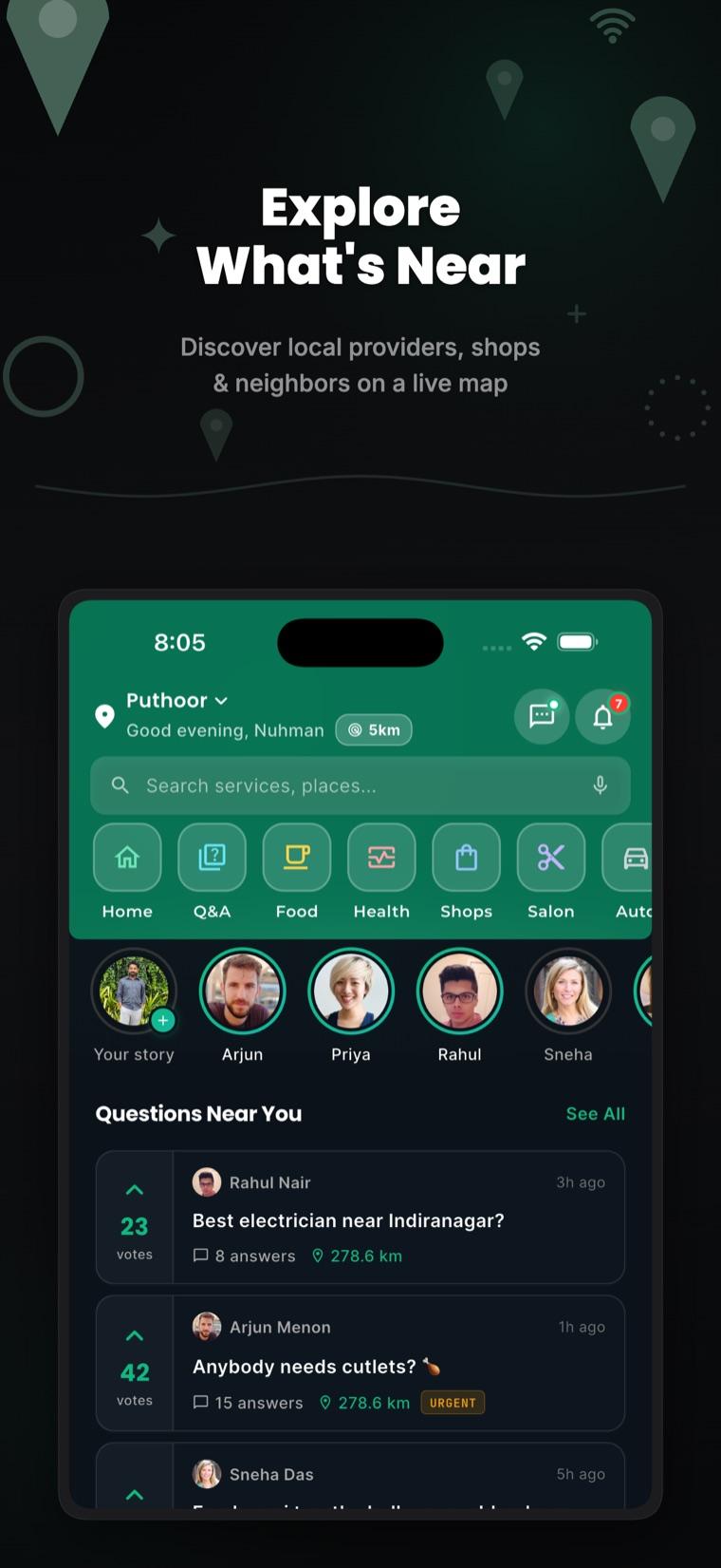 ZetPin home map — nearby providers, questions and community